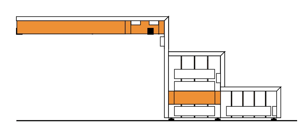 A SaunaDesignPro section drawing of the platform frame and the one-piece two-step stool